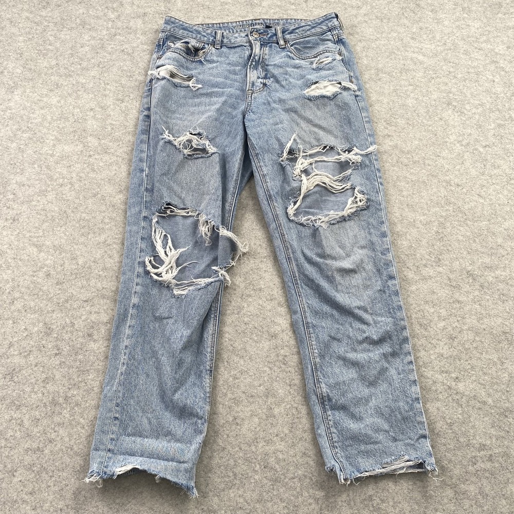 American Eagle Outfitters Straight Jeans Womens 12 (32x28) Blue Distressed STAIN